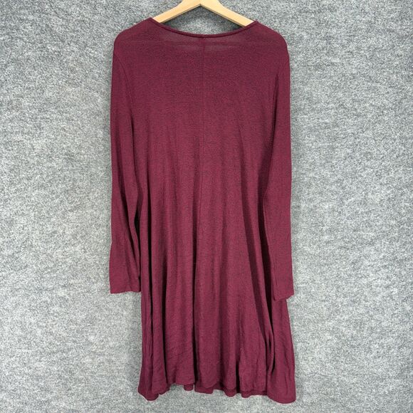 Old Navy Dress Women L Large Red Shift Short Rayon Long Sleeve Round Neck Casual - Picture 2 of 7